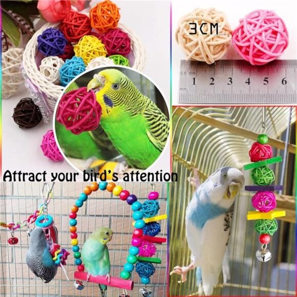 Bird Parakeet Cockatiel Toys,19 Pcs Pet Bird Cage Swing Hammock Shoe Chewing Toy - Picture 4 of 7